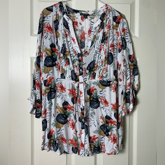 Hilary Radley | Floral Drawstring Waist Tunic Top - XL - Picture 2 of 7